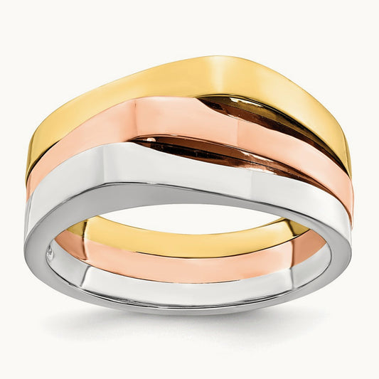 Tri-Color Triple Peaked Top Band, 14K