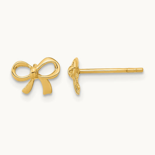 Polished Bow Post Earrings, 14K Gold