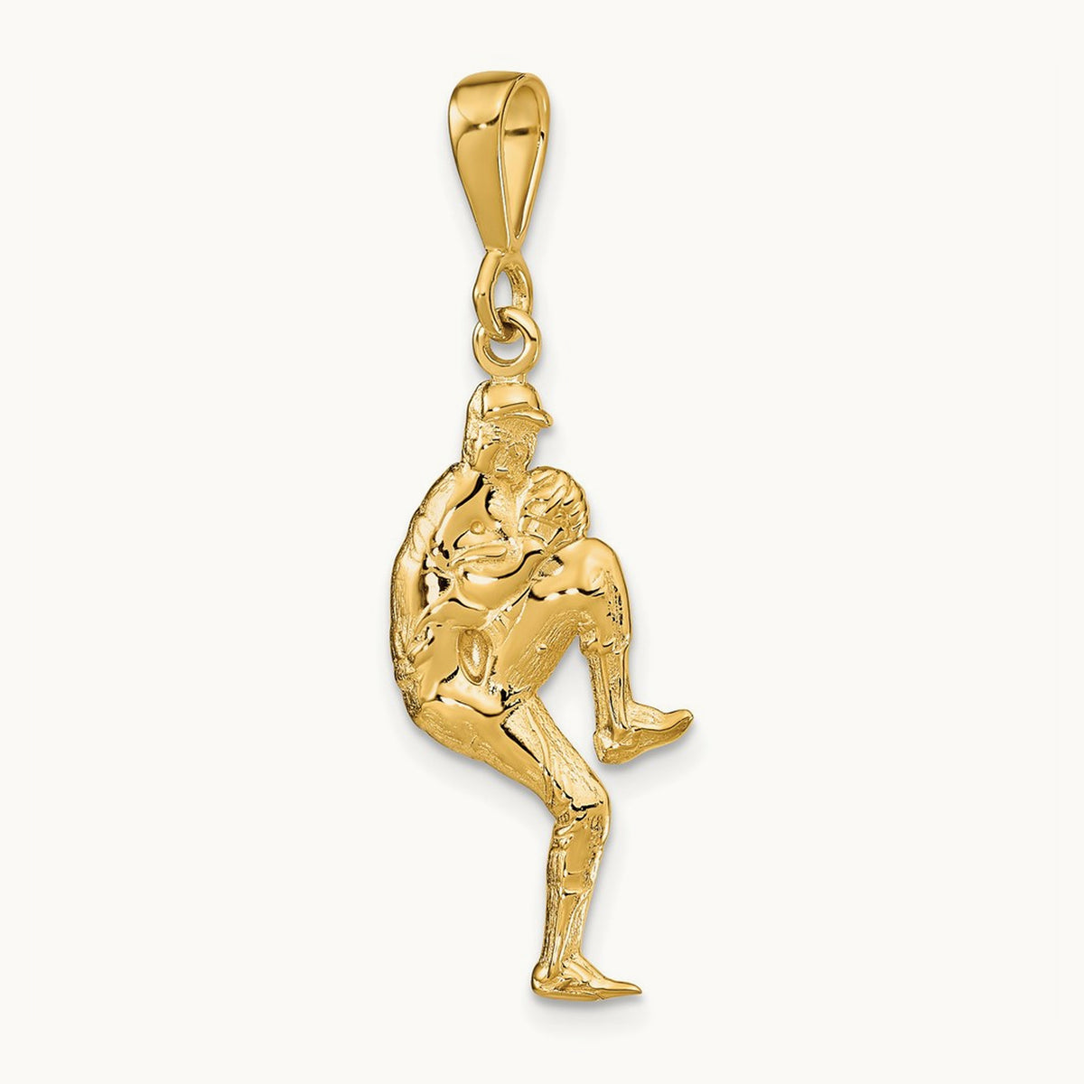 Polished 3-D Pitcher Baseball Charm, 14K