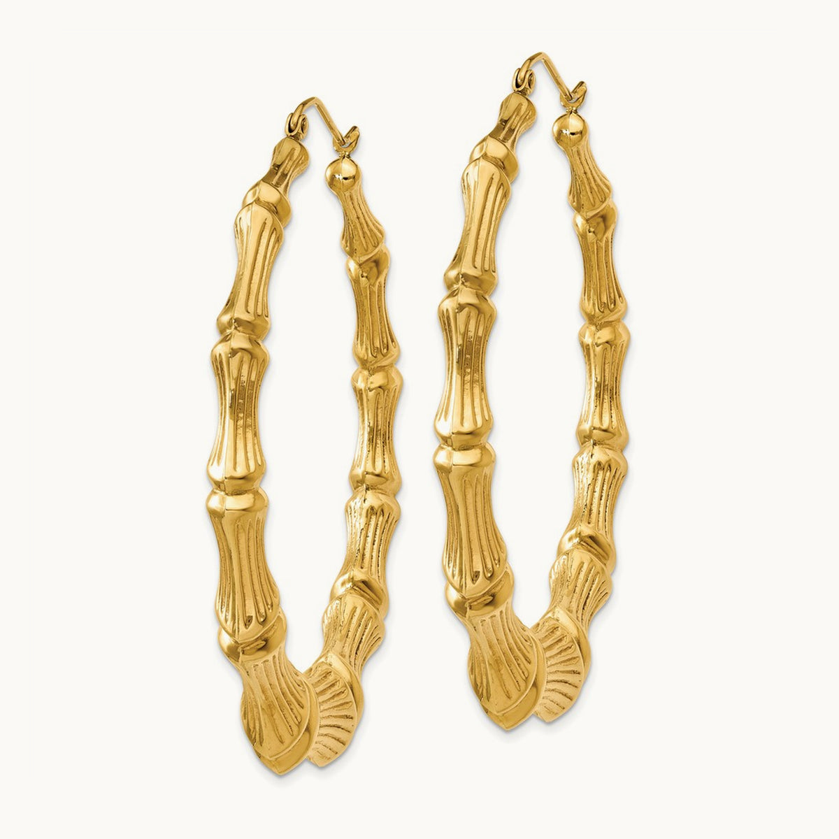 Polished Bamboo Hoop Earrings — 14K Yellow Gold, 55mm