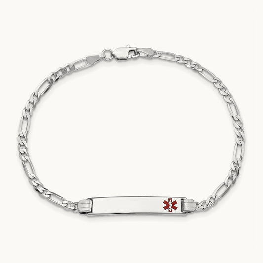 WG Medical Red Enamel Figaro Link ID Bracelet, 14K
