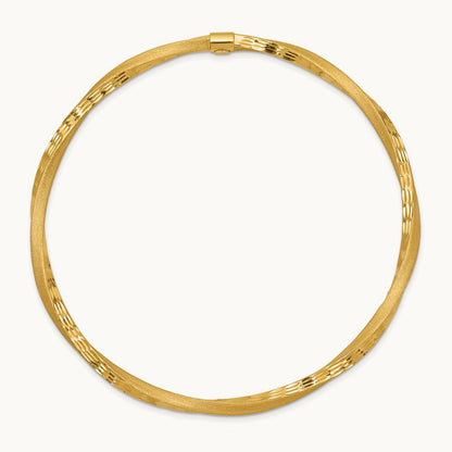 Satin Finish Diamond-cut Twist Slip-on Bangle, 3mm, 14K