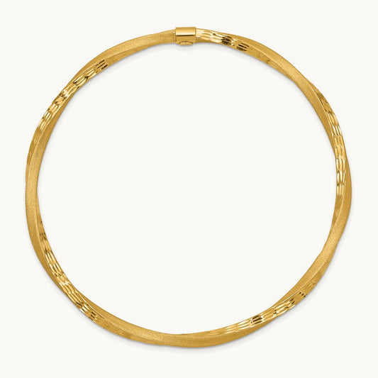 Satin Finish Diamond-cut Twist Slip-on Bangle, 3mm, 14K