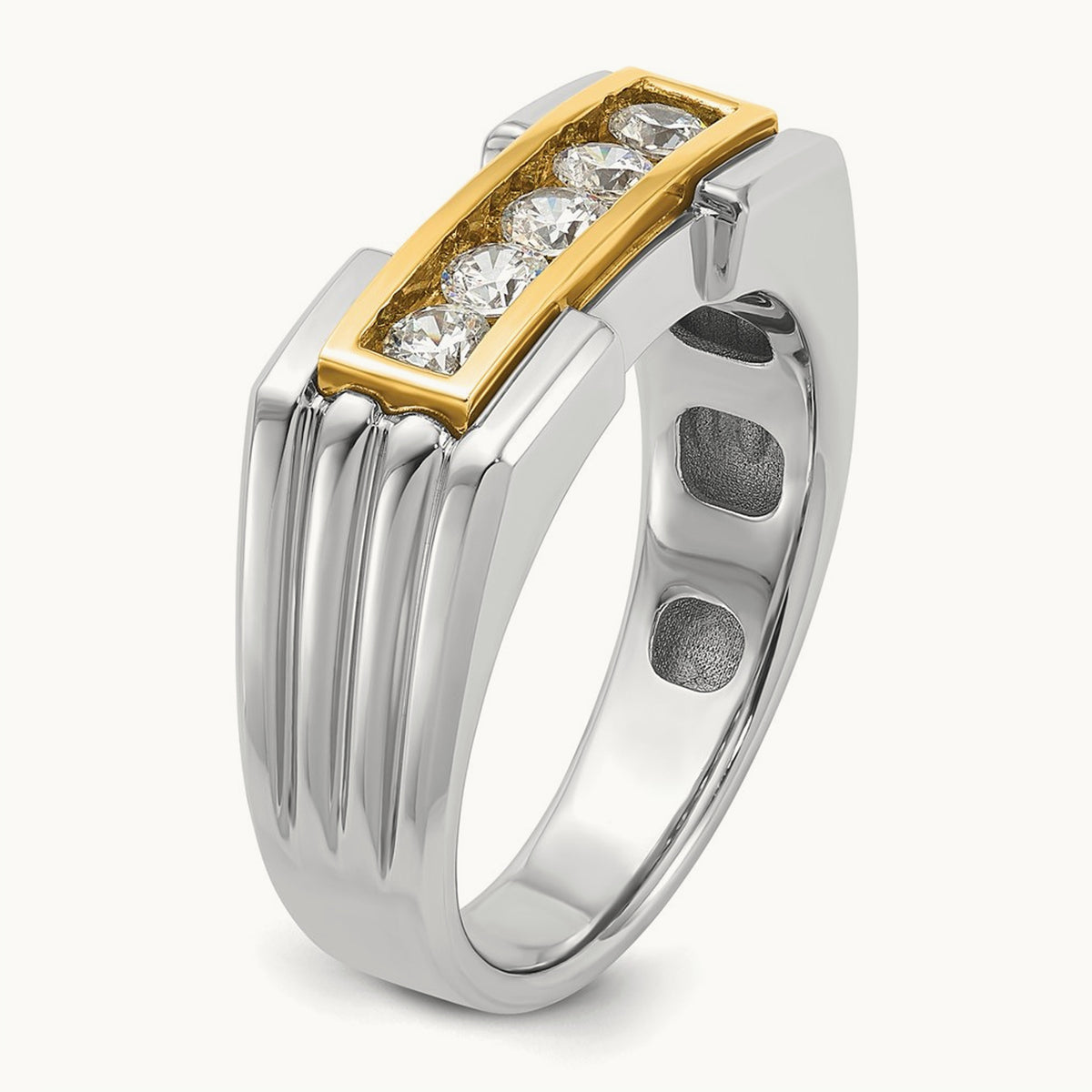 14ktt IBGoodman Men's Polished & Grooved 5-Stone Diamond Ring