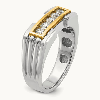 14ktt IBGoodman Men's Polished & Grooved 5-Stone Diamond Ring