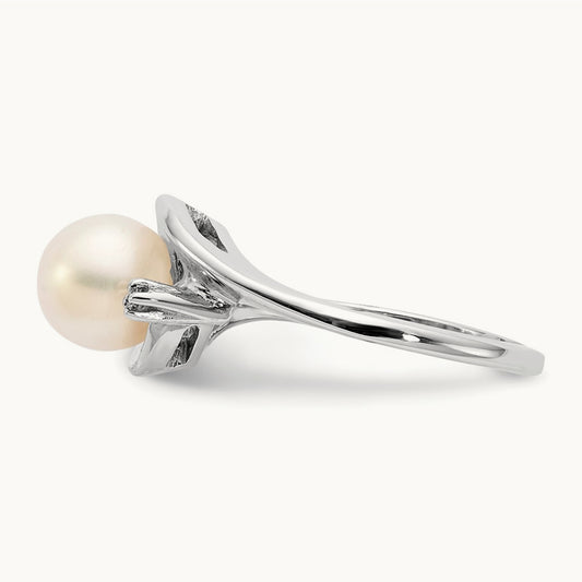 FW Cultured Pearl AA Diamond ring, 7mm, 14K White Gold