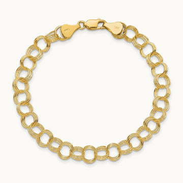 Solid Triple Link Charm Bracelet — 14K Yellow Gold
