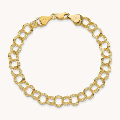 Solid Triple Link Charm Bracelet — 14K Yellow Gold