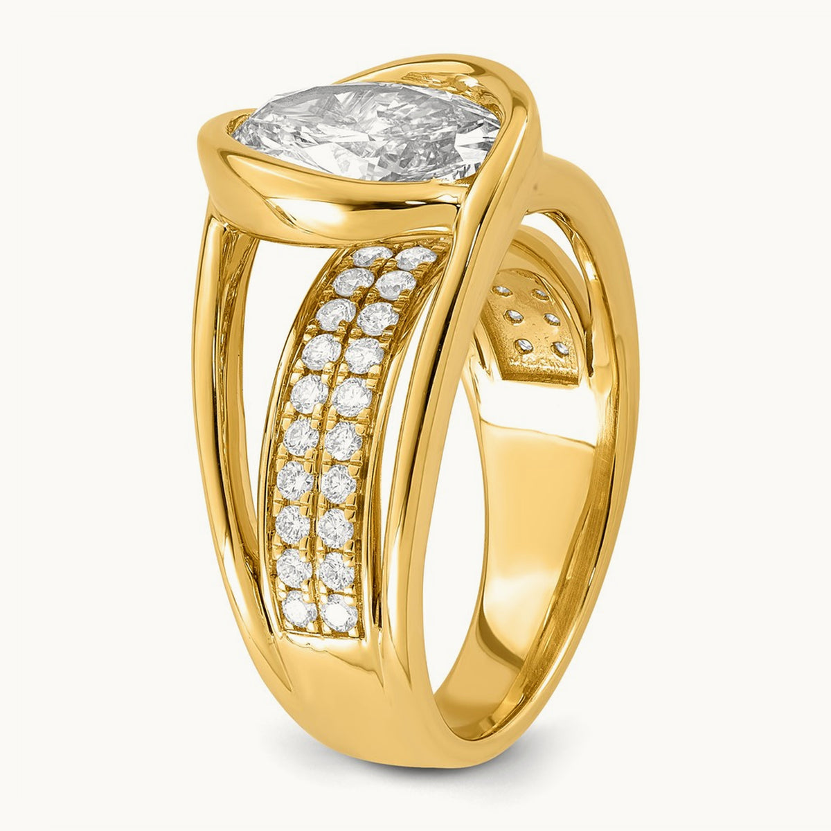 Certified Oval Center Lab Grown Diamond VS+ F+ Ring, 14K Yellow Gold