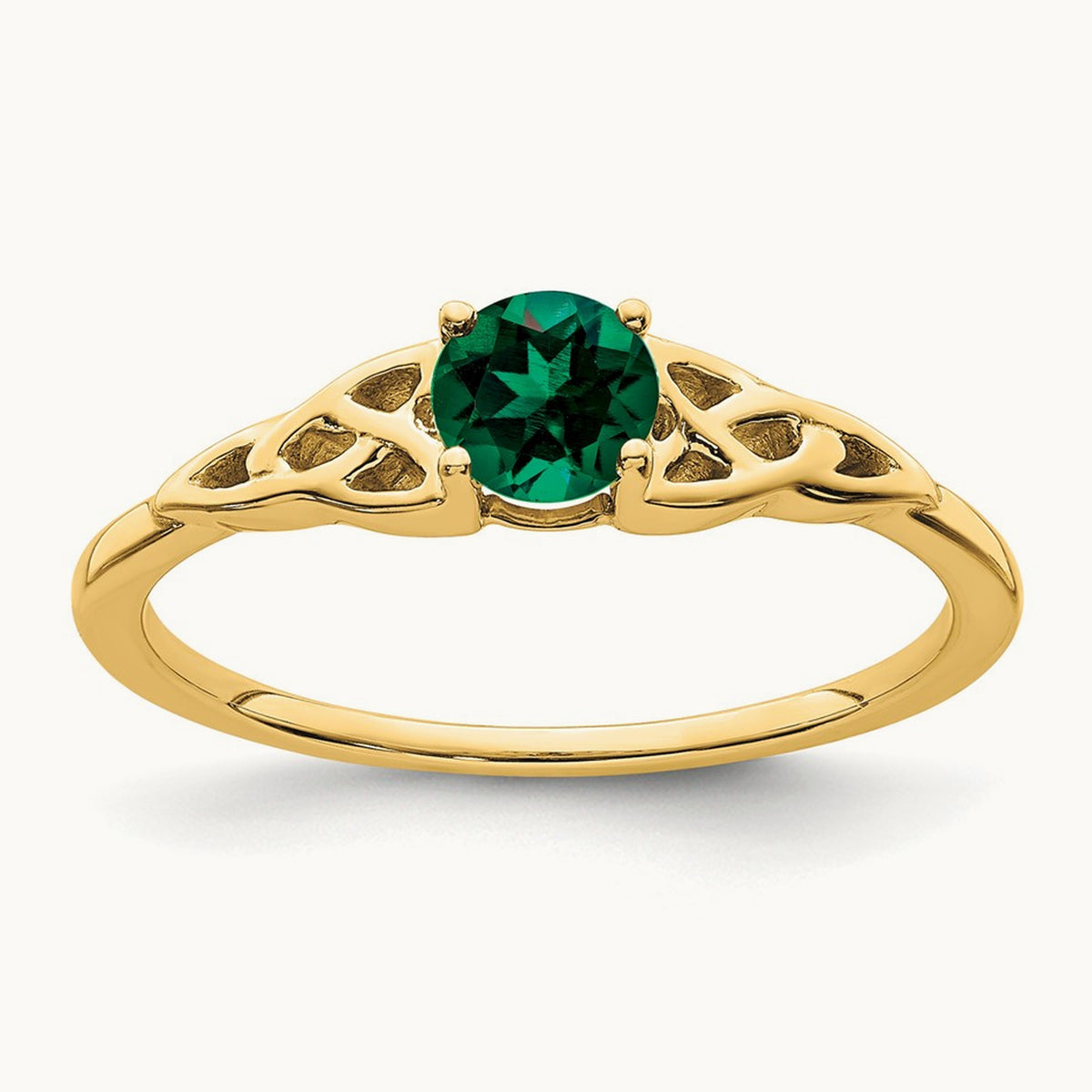 Created Emerald Celtic Knot Ring — 14K Yellow Gold, 7