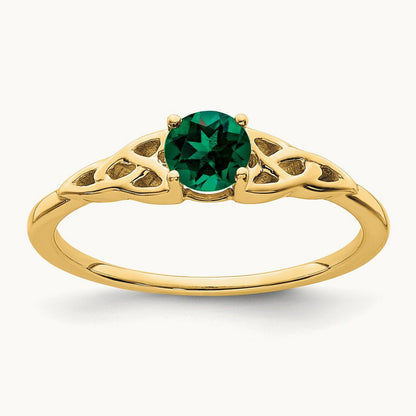 Created Emerald Celtic Knot Ring — 14K Yellow Gold, 7