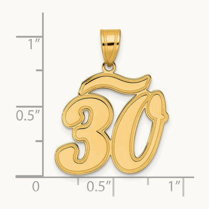 Brushed Border Script Number 30 Pendant, 14K