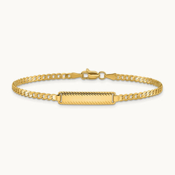 Curb Link Diamond Cut ID Bracelet, 14K