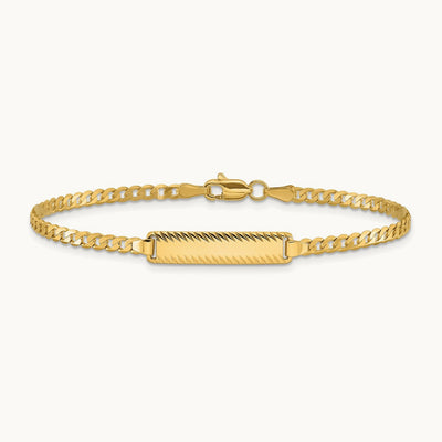 Curb Link Diamond Cut ID Bracelet, 14K