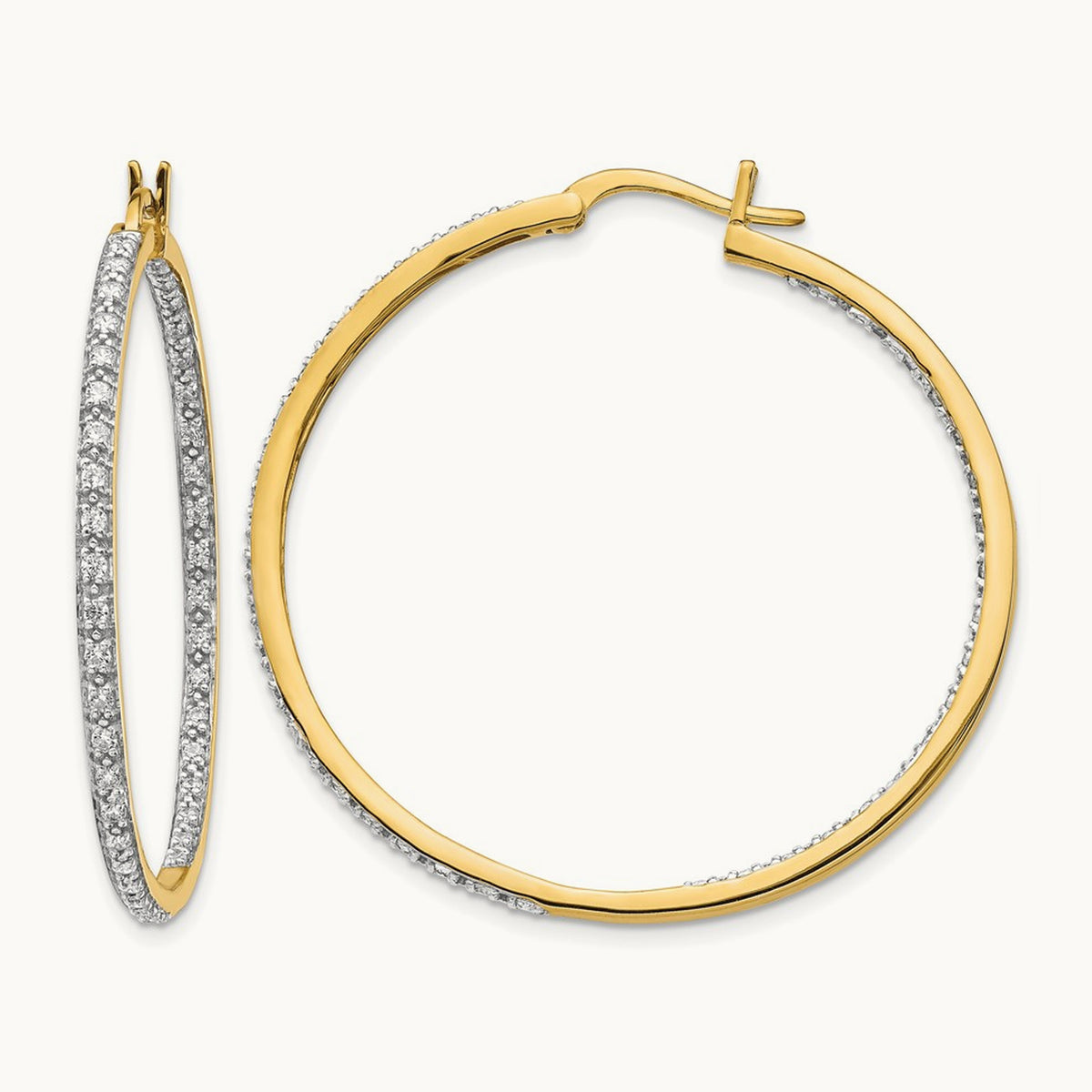 In/Out Hoop Earrings, 0.50-0.75 ct tw Lab-Grown Diamond — 7/8 ct, 14K Yellow Gold