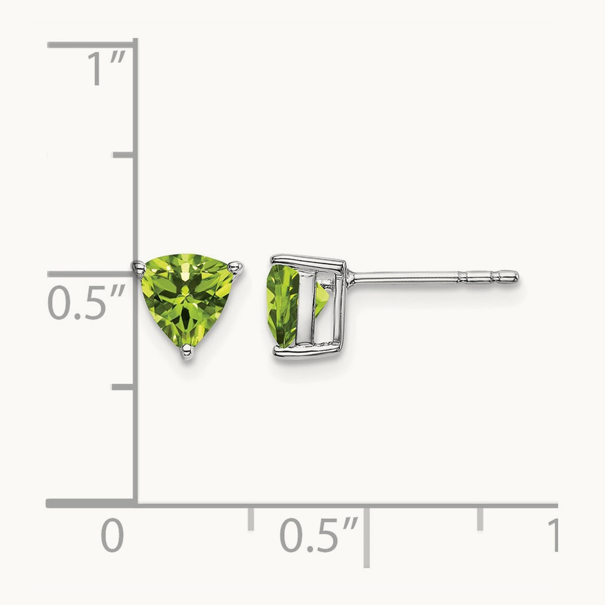 Trillion Peridot Earrings, 14K White Gold