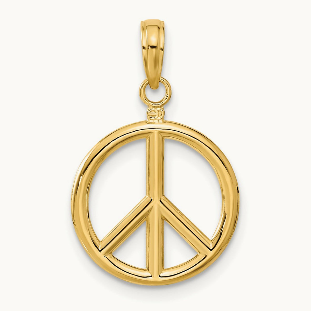 3D Polished Peace Sign Charm — 14K Yellow Gold