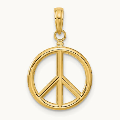 3D Polished Peace Sign Charm — 14K Yellow Gold
