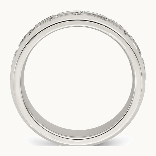 Sterling Silver 6mm Polished Flat Greek Key Design Beveled Edge Fancy Band