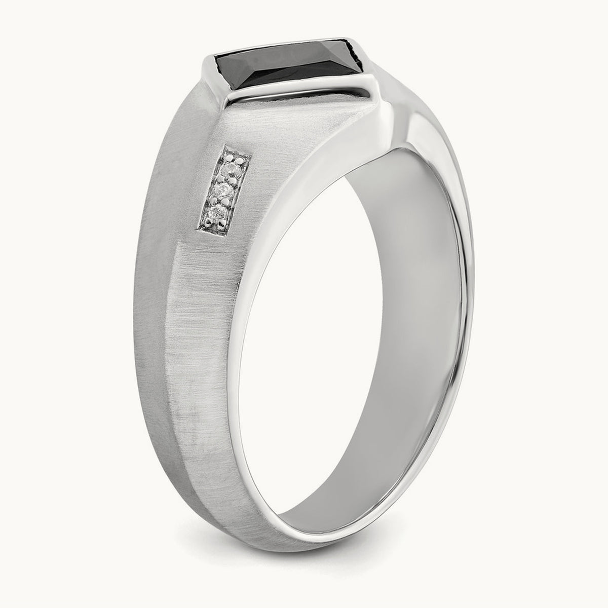 Onyx and Diamond Satin Men's Ring — 14K White Gold