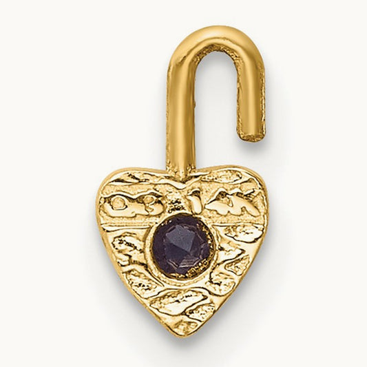 June Synthetic Birthstone Heart Charm — 14K Yellow Gold
