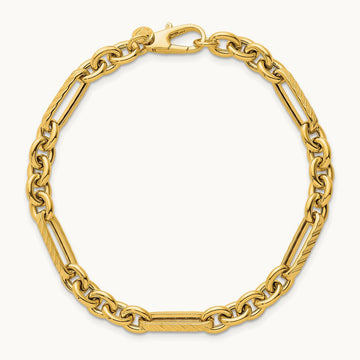 Polished and Textured Oval and Circle Link 7.5in Bracelet, 14K