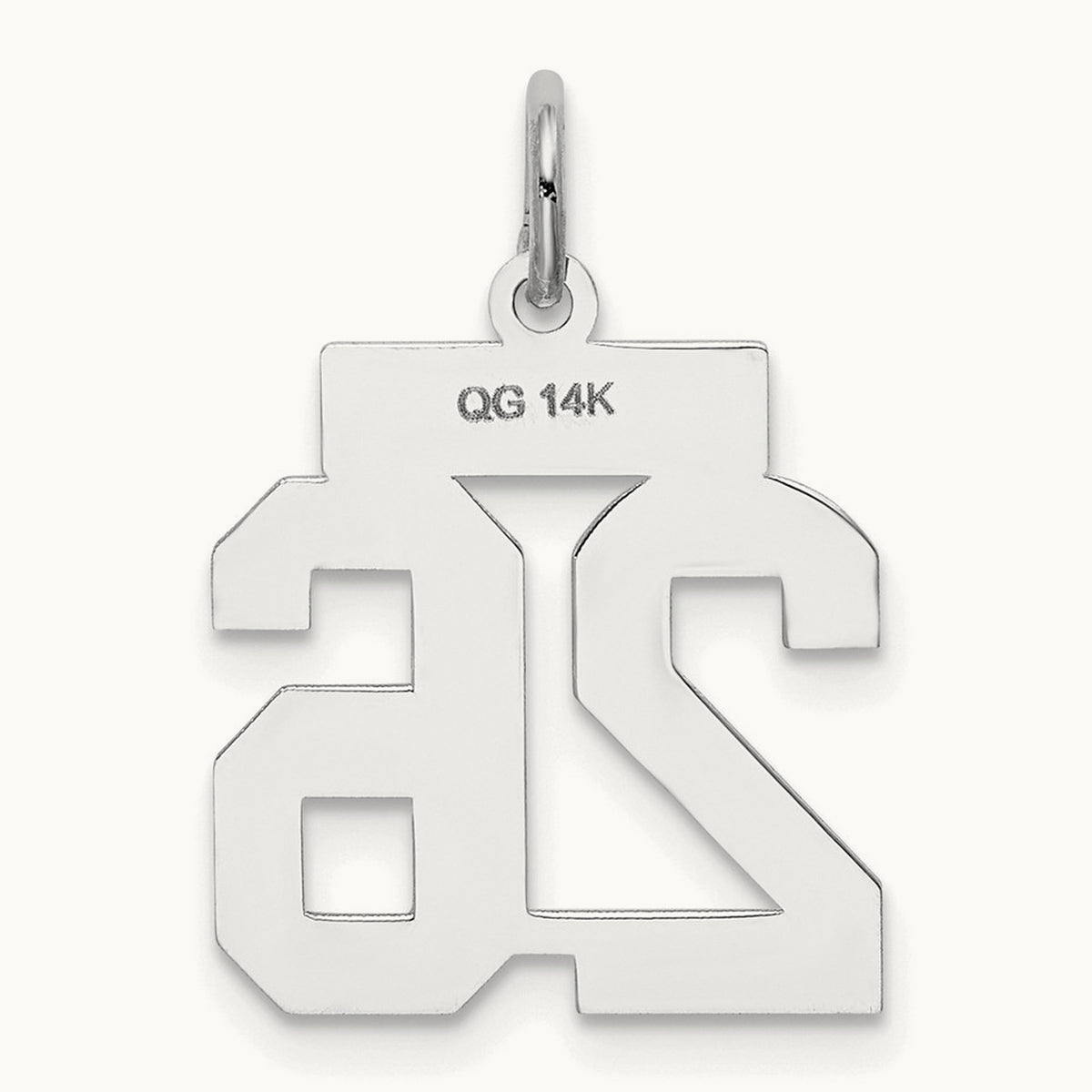 Small Satin Number 26 Charm — 14K White Gold