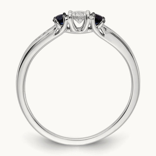 Diamond and Sapphire 3-stone Ring, 14K White Gold