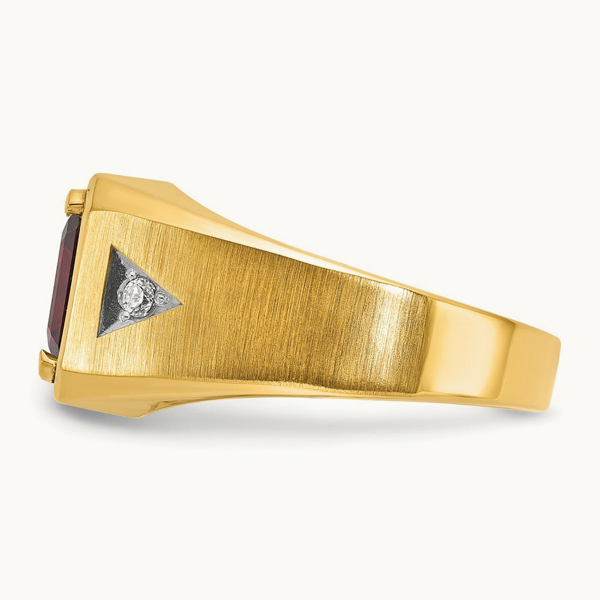 IBGoodman Men's Polished and Satin Garnet and Diamond Complete Ring, 14K