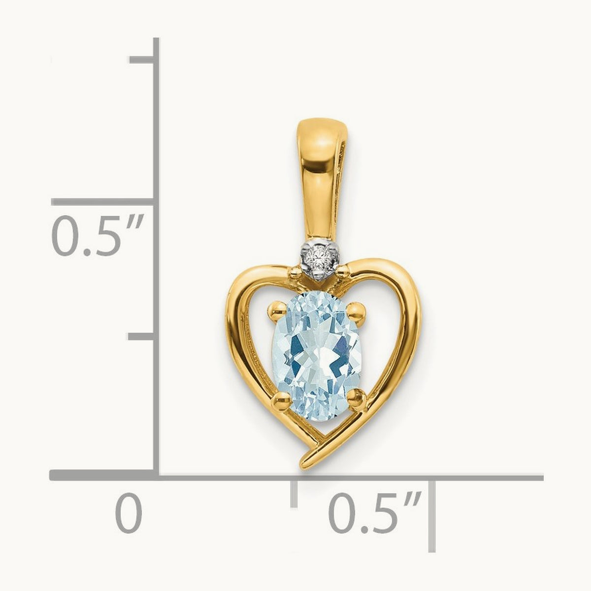 Aquamarine and Diamond Heart Pendant — 14K Yellow Gold