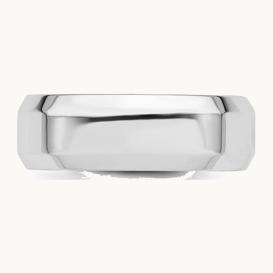 Sterling Silver Rhodium-plated 7mm Bevel Edge Band
