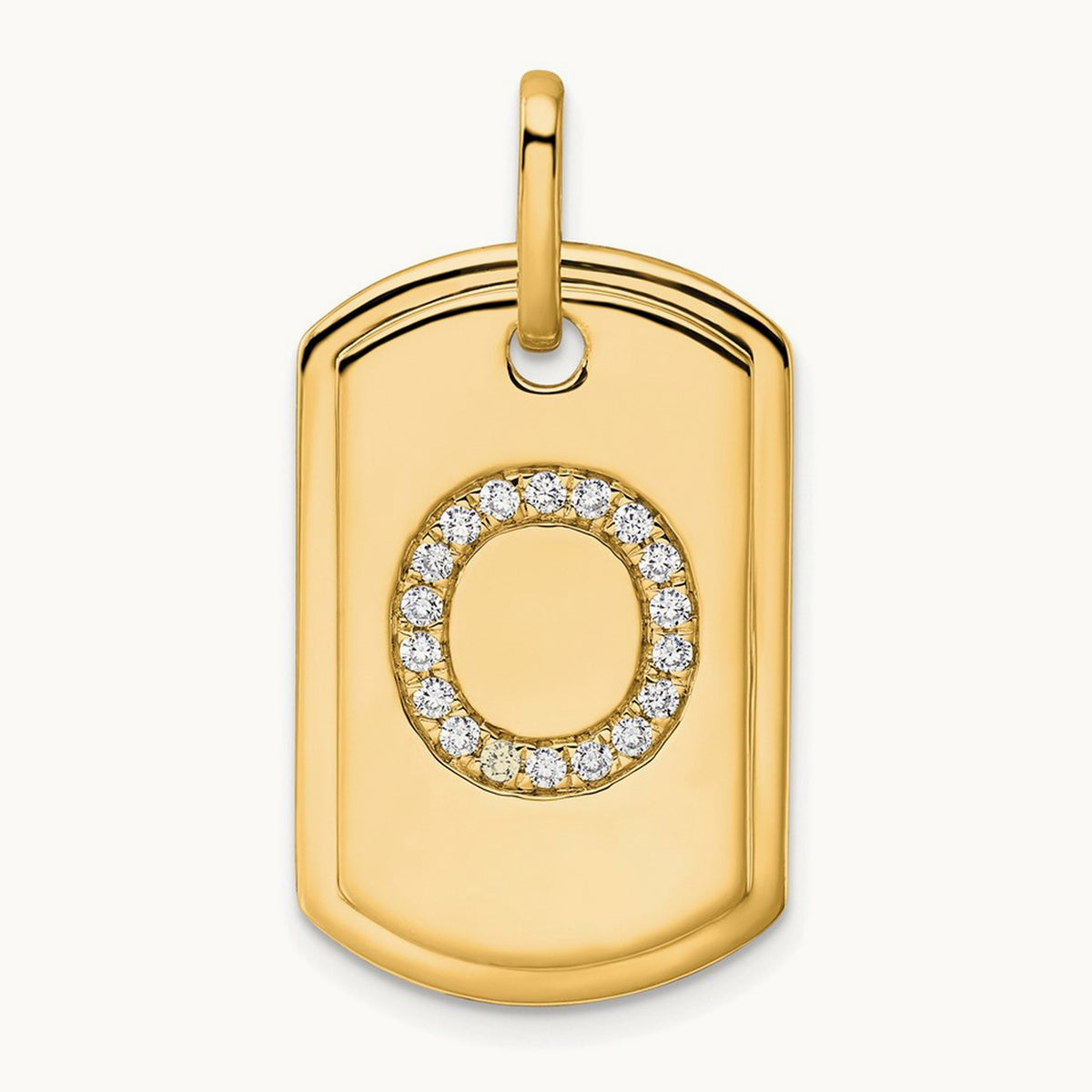 Diamond Dog Tag Charm — 14K Yellow Gold, O