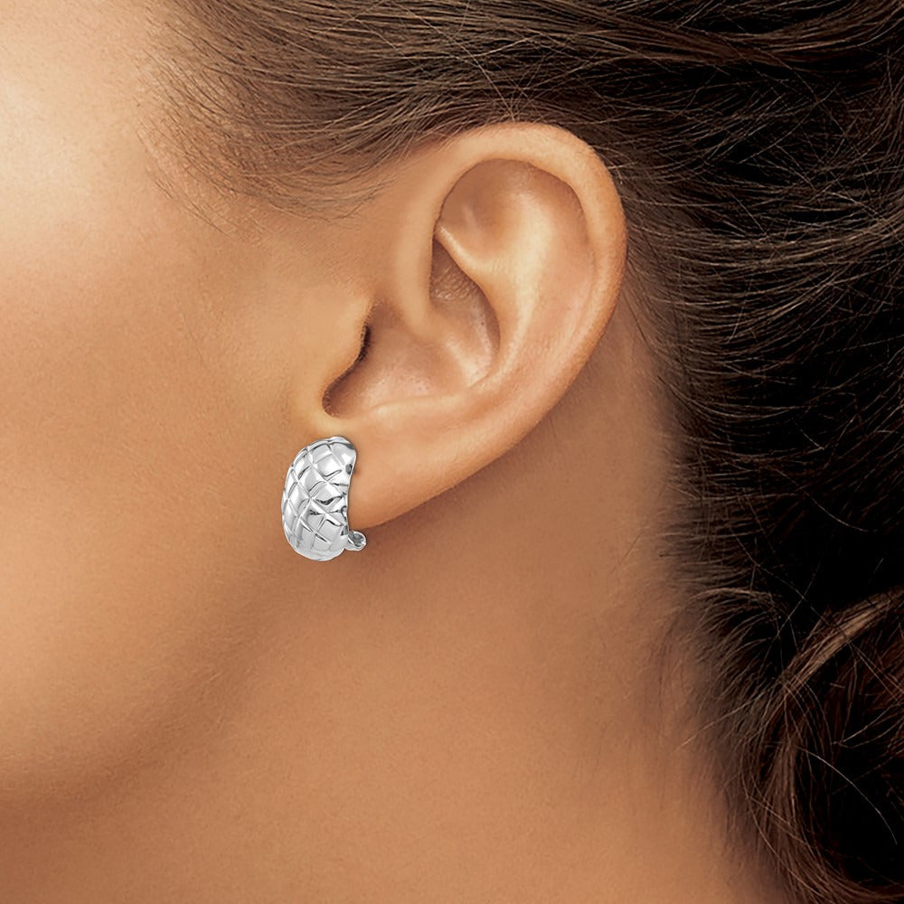 Polished Quilted Omega Back Post Earrings — 14K White Gold