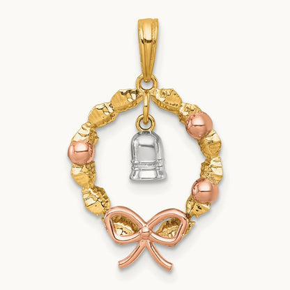plating Polished Wreath With Bell Charm, 14K Two-tone with Rose