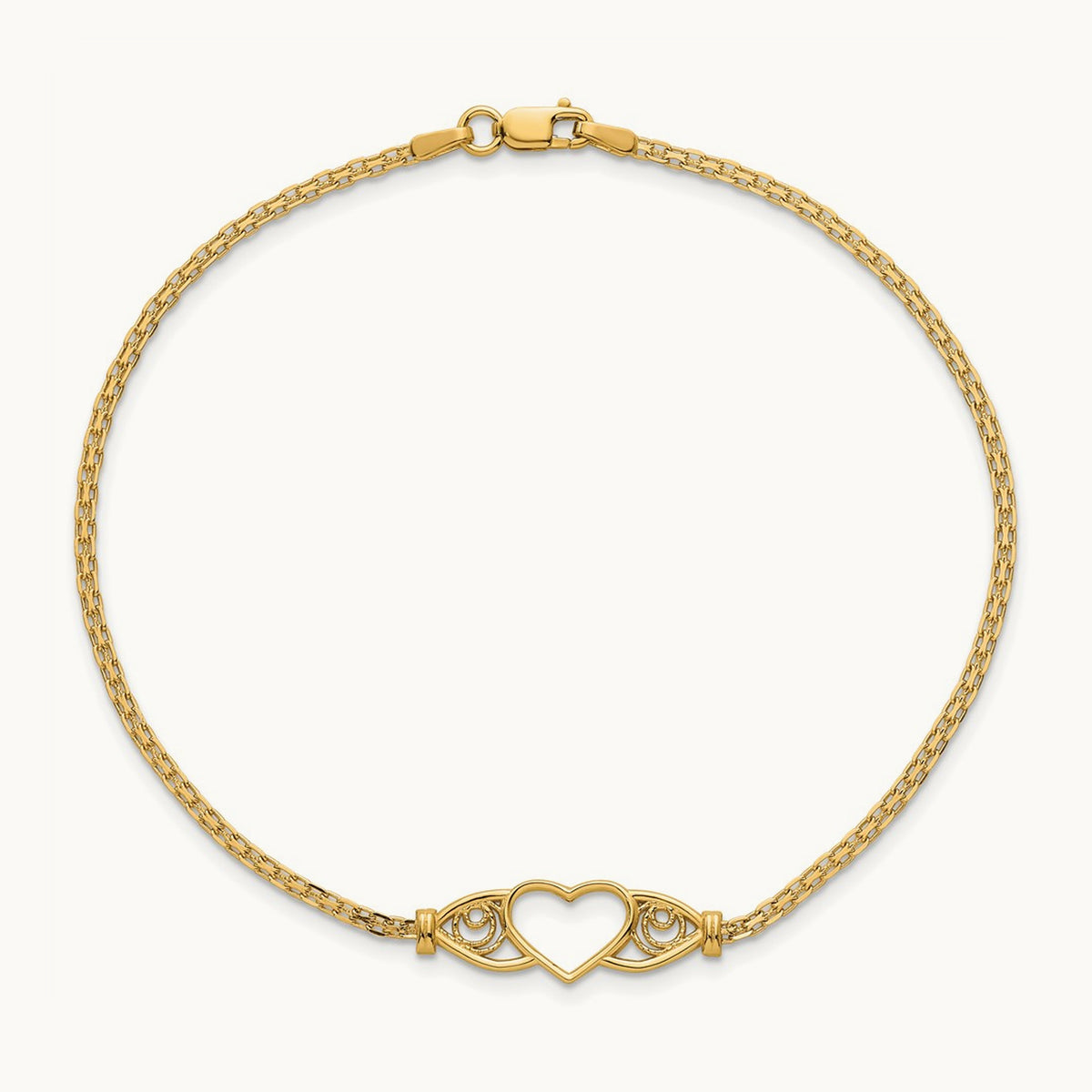 Polished Heart 9inch Anklet, 14K
