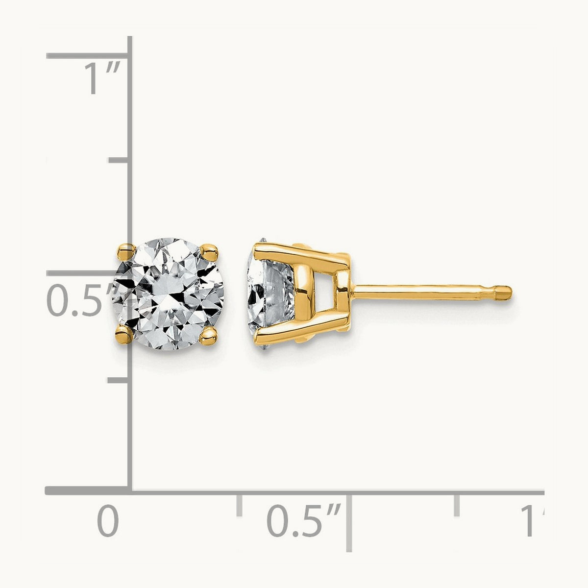 Round Angled Stud Earrings, 0.50-4.00 ct tw Lab-Grown Diamond — 2 ct, 14K Yellow Gold