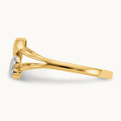 Double Heart Ring, 14K with Rhodium