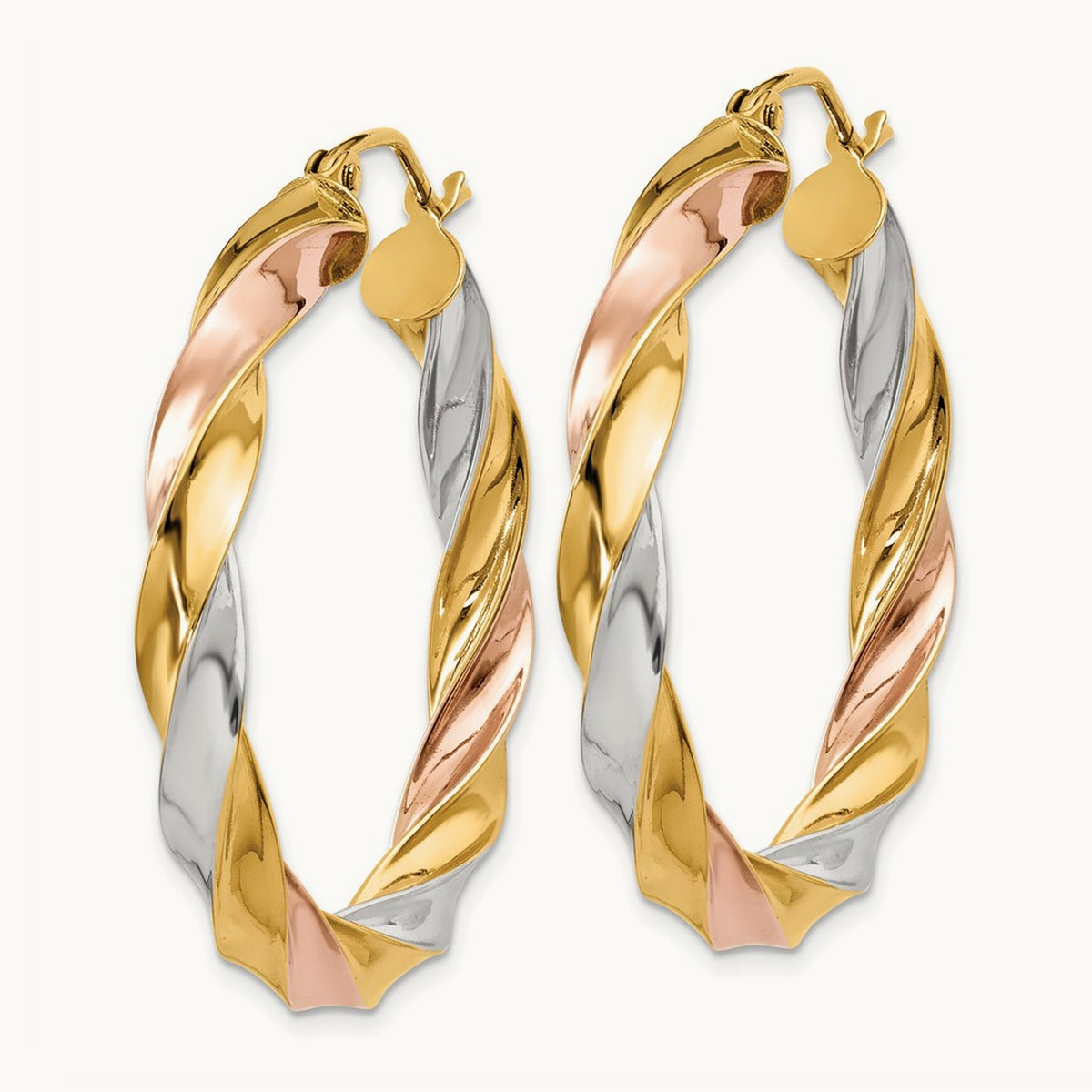 Tri-color Light Twisted Hoop Earrings — 33mm