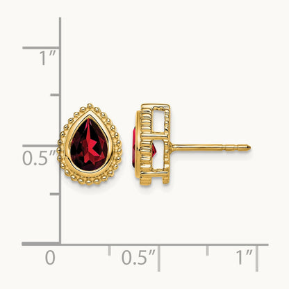 Pear Garnet Post Earrings — 14K Yellow Gold