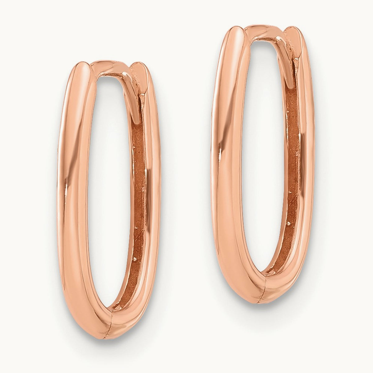 Polished Oval Hinged Hoop Earrings — 14K Rose Gold, 9.25mm