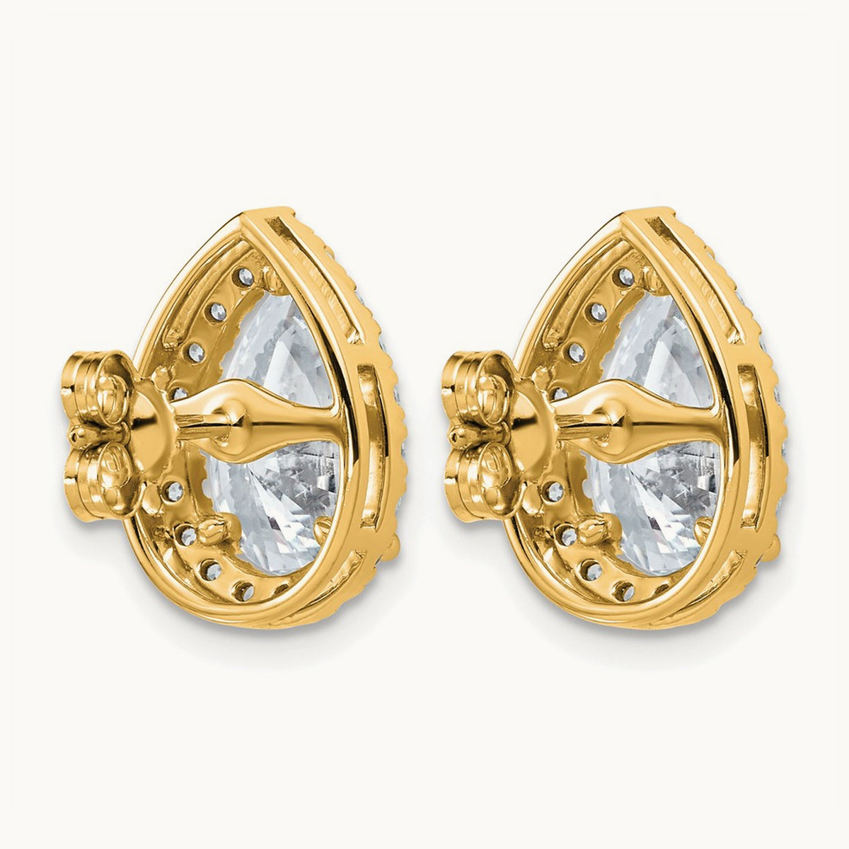 Pear Halo Post Earrings, 1.25-6.75 ct tw Lab-Grown Diamond — 4 5/8 ct, VS (Best), 14K Yellow Gold