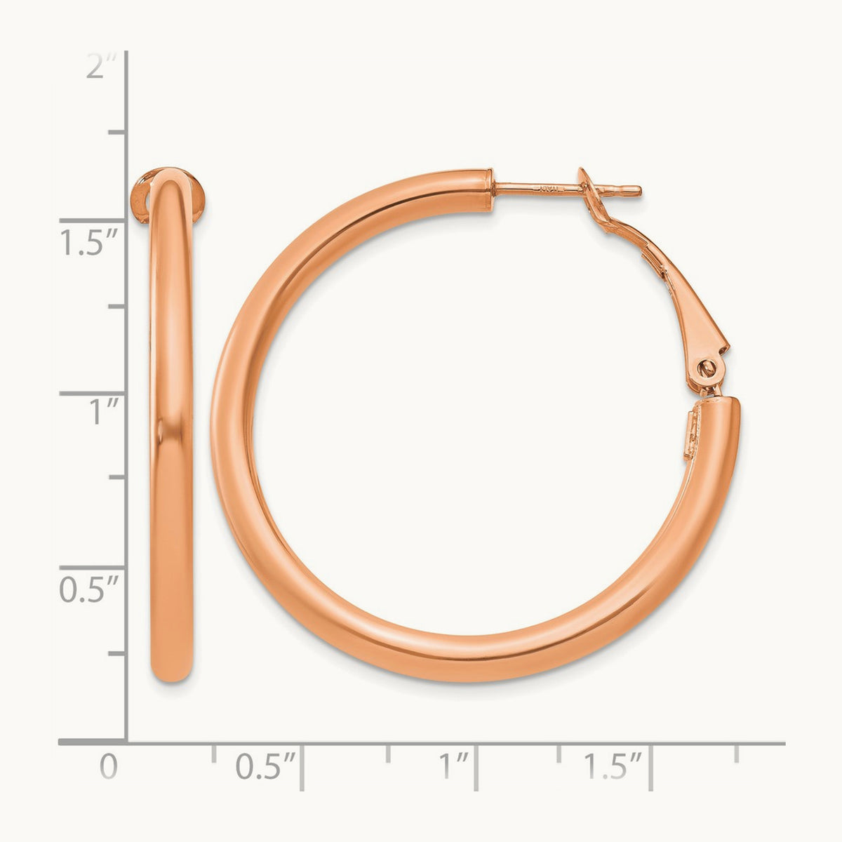 Polished Round Omega Back Hoop Earrings — 14K Rose Gold, 3x36mm
