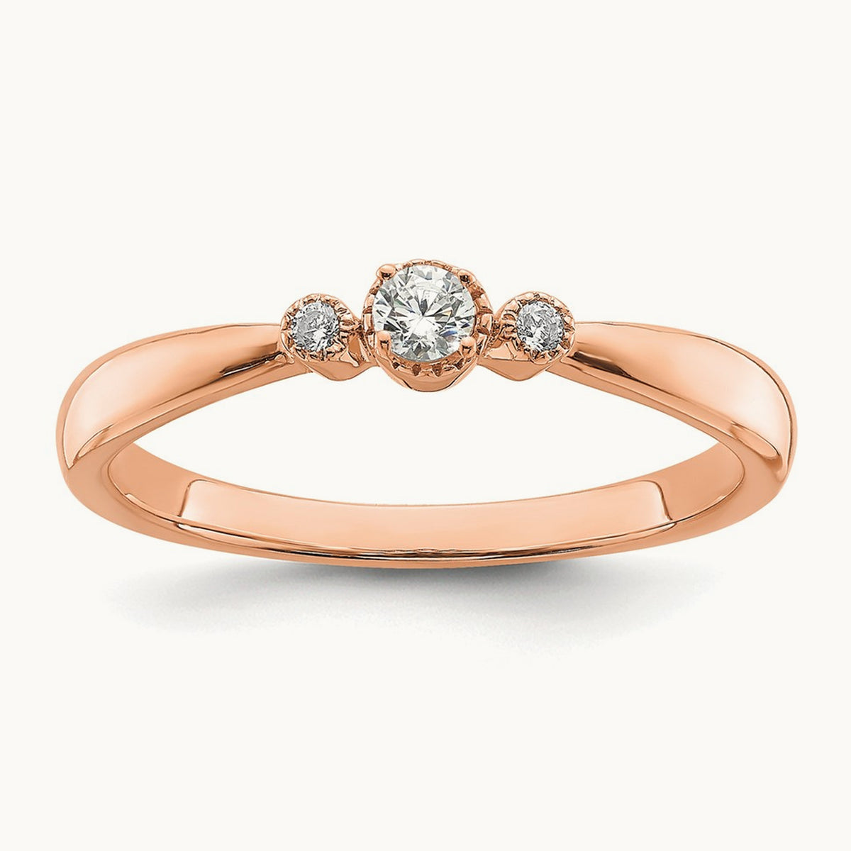 Petite Beaded Edge Round Complete Diamond Ring — 14K Rose Gold, 0.1 ct, 7