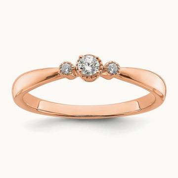 Petite Beaded Edge Round Complete Diamond Ring — 14K Rose Gold, 0.1 ct, 7
