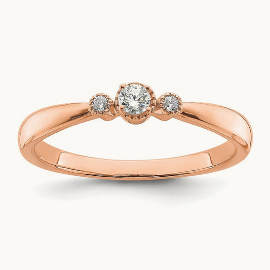 Petite Beaded Edge Round Complete Diamond Ring — 14K Rose Gold, 0.1 ct, 7