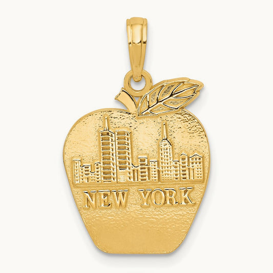 Solid NEW YORK Skyline on Small Apple Pendant, 14K