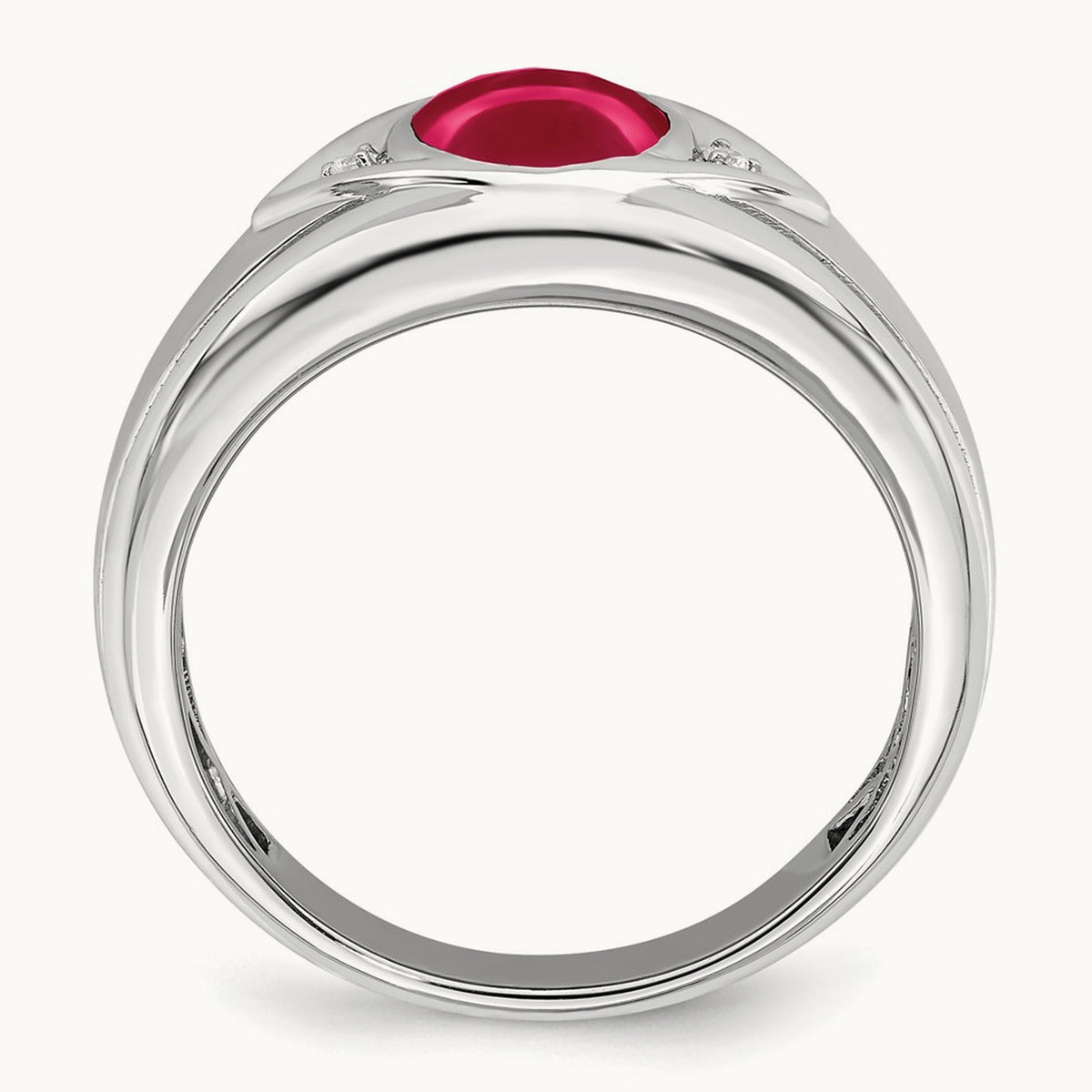 Created Ruby and Lab-Grown Diamond Men's Ring — 14K White Gold, 10