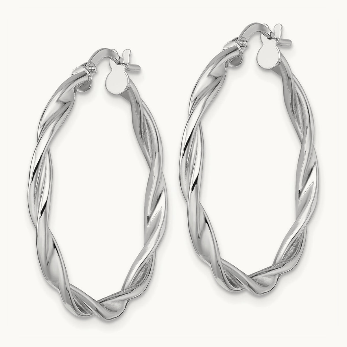 Polished Twist Hoop Earrings — 14K White Gold