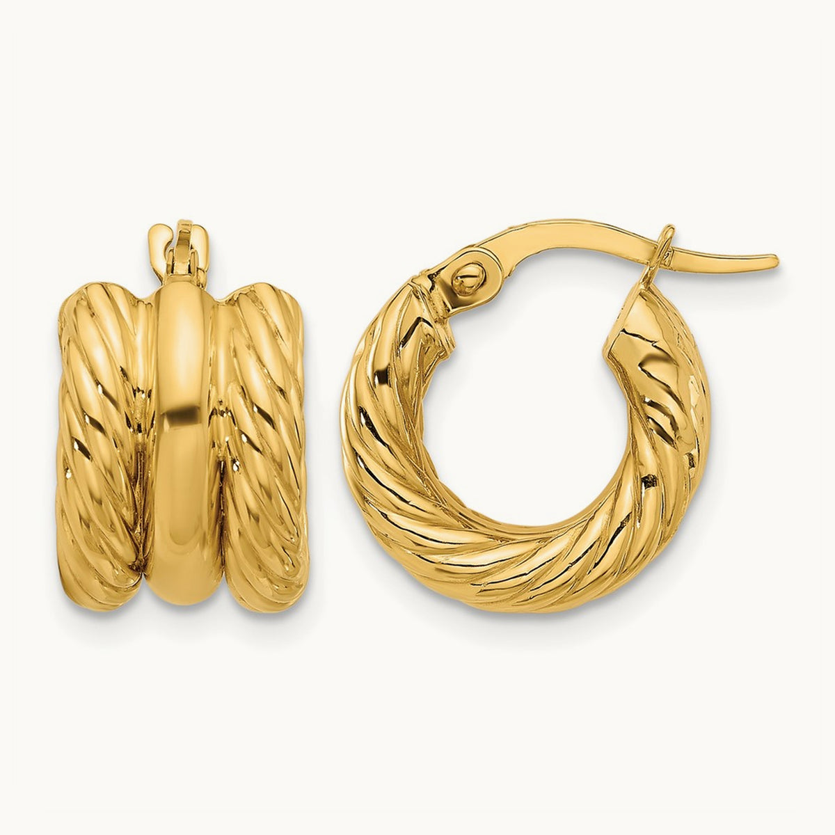 Polished and Twisted Hoop Earrings, 14K