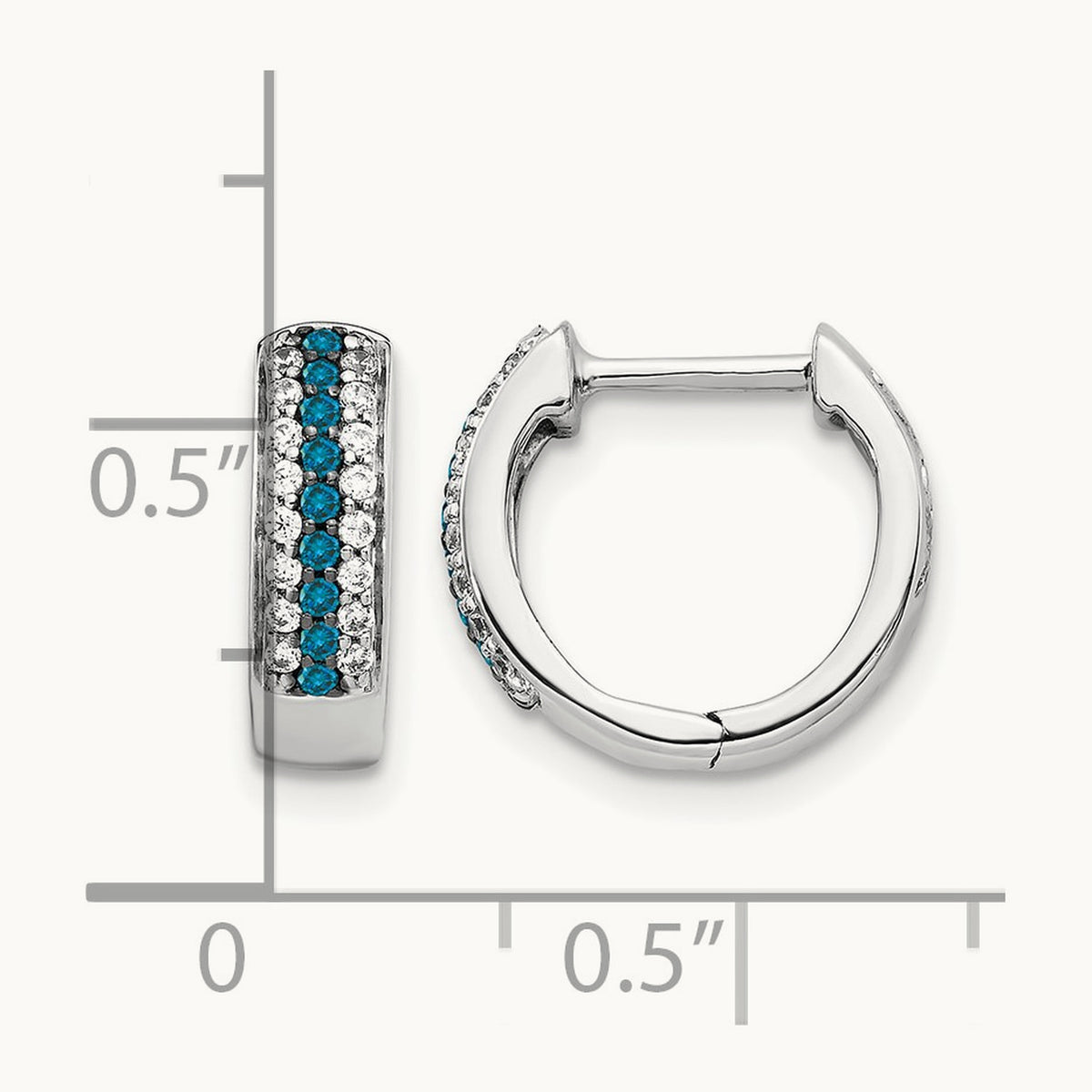 Blue and White Diamond Hinged Hoop Earrings, 14K White Gold